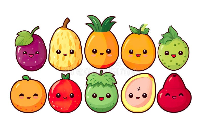 Kawaii Cute Fruits Sticker Image, in the Style of Kawaii Art, Meme