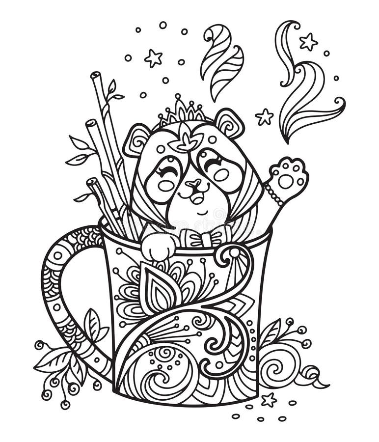 Download Kawaii Cute Panda In A Cup Coloring Stock Vector Illustration Of Mascot Cute 198739394