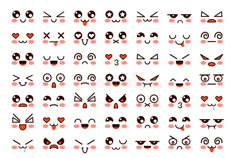 Manga Expression. Girl Eyes, Mouth, Eyebrows Anime Woman Faces. Female  Character In Cartoon Japanese Or Korean Kawaii Style Various Emotions  Collection People Feelings Symbol Comic Vector Isolated Set Royalty Free  SVG, Cliparts