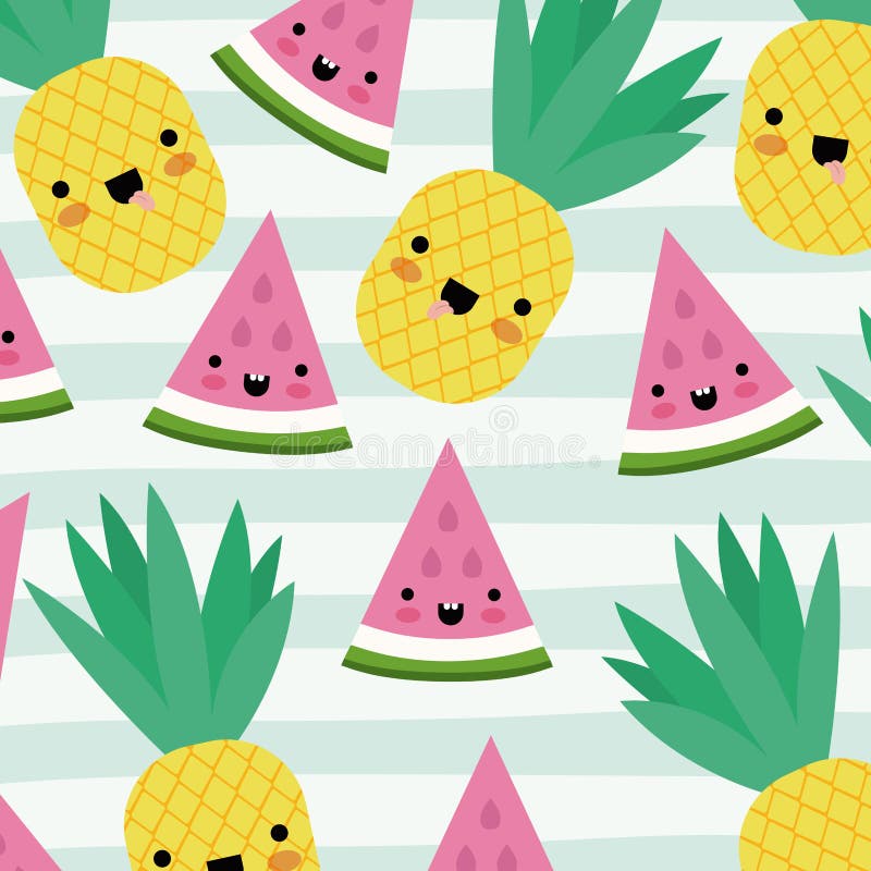 Kawaii fruits pattern set with face expression on decorative lines color background royalty free illustration Kawaii fruits pattern set with face expression on decorative lines color background royalty free illustration