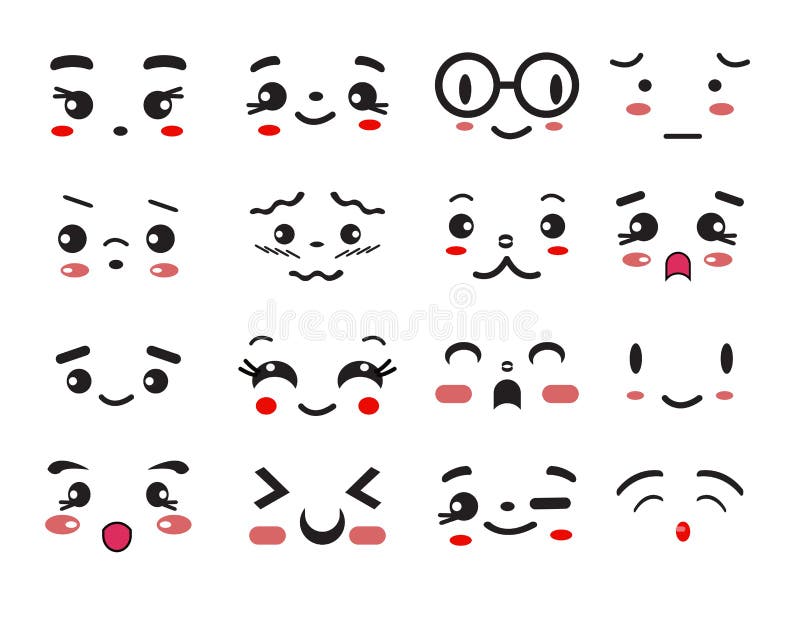 Kawaii gulliga leendeemoticons och japansk animeemoji royaltyfri illustrationer Kawaii gulliga leendeemoticons och japansk animeemoji royaltyfri illustrationer