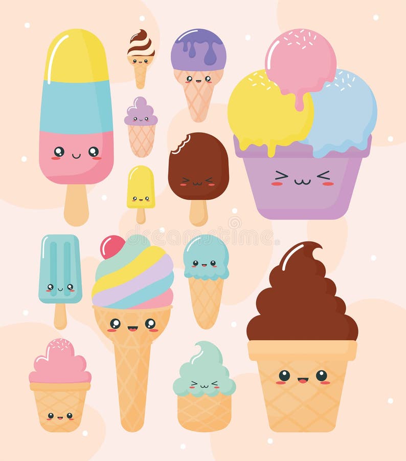 Kawaii ice creams stock vector. Illustration of happy 236775082