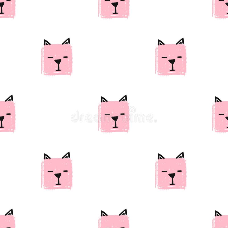 Kawaii Obciosuje kota Bezszwowego wzór Wektorowy ręka remisu tło z twarzami koty ilustracja wektor Kawaii Obciosuje kota Bezszwowego wzór Wektorowy ręka remisu tło z twarzami koty ilustracja wektor