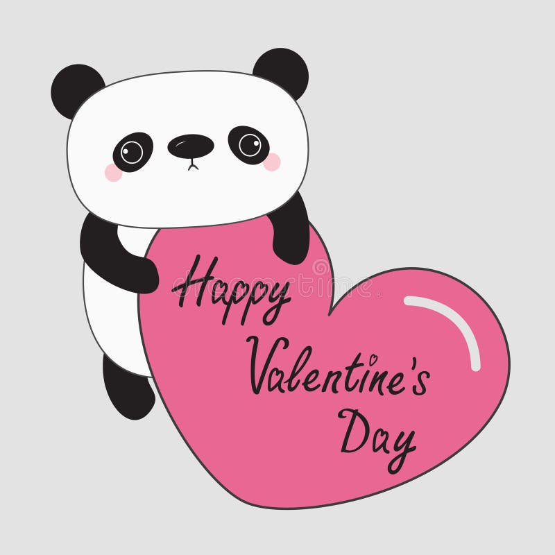 Kawaii Panda Baby Bear. Happy Valentines Day. Cute Cartoon Character Holding Big Pink Heart Stock Vector - Illustration of child, funny: 80790890 Kawaii Panda Baby Bear. Happy Valentines Day. Cute Cartoon Character Holding Big Pink Heart Stock Vector - Illustration of child, funny: 80790890