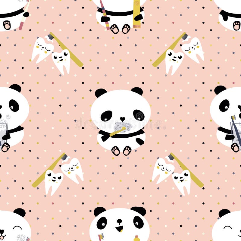 Kawaii Panda E Fundo Do Vetor De Frutos Sem Costura. Ursos De Desenho  Animado E Frutos De Caráter Rindo Espalhados a Rosa Ilustração do Vetor -  Ilustração de backdrop, urso: 215254027