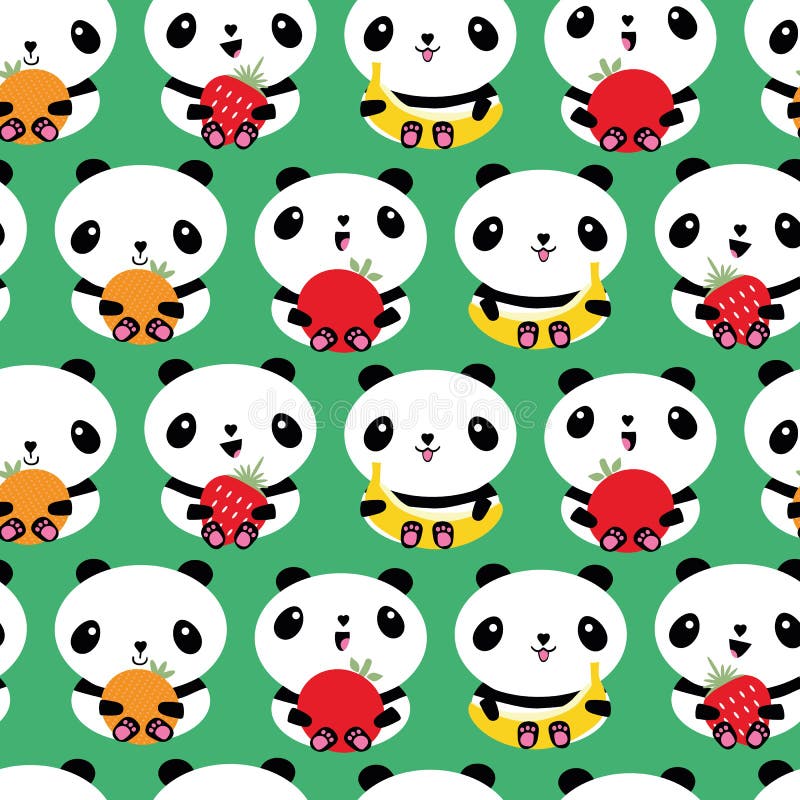 Kawaii Panda E Fundo Do Vetor De Frutos Sem Costura. Ursos De Desenho  Animado E Frutos De Caráter Rindo Espalhados a Rosa Ilustração do Vetor -  Ilustração de backdrop, urso: 215254027