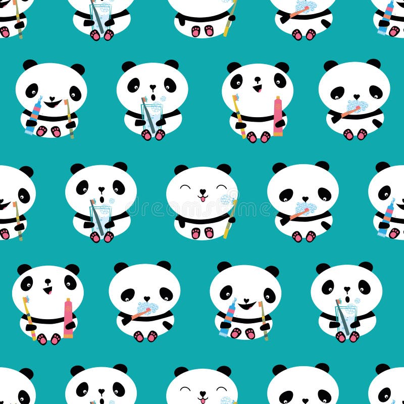 Cute kawaii panda seamless border banner Vector Image