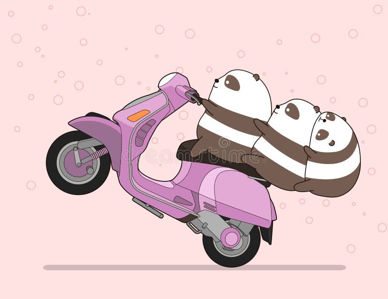 Kawaii 3 panda's berijdt motorfiets stock illustratie Kawaii 3 panda's berijdt motorfiets stock illustratie