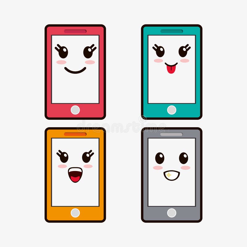 Kawaii smartphone emoticons image stock illustration