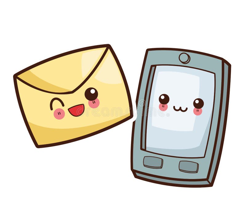 Kawaii smartphone mail envelope image stock illustration