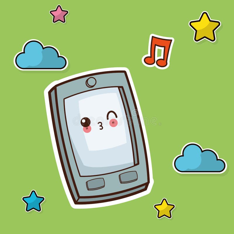 Kawaii smartphone winking image vector illustration