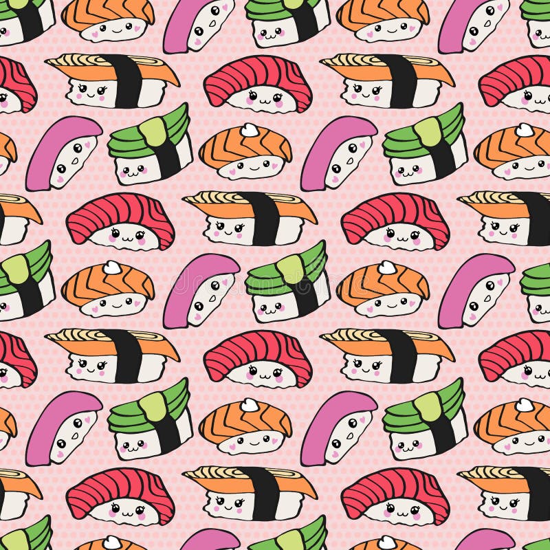 Kawaii Sushi. Japanese Rice Food with Cute Manga Style Faces. Happy ...