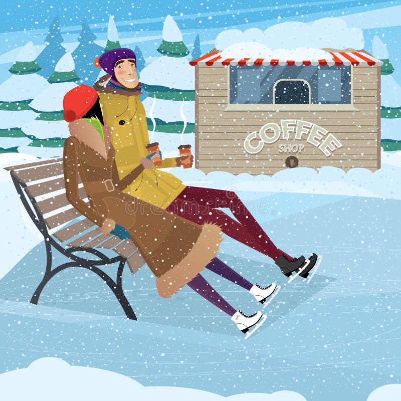Kawowa przerwa na jazda na łyżwach lodowisku ilustracji Kawowa przerwa na jazda na łyżwach lodowisku ilustracji