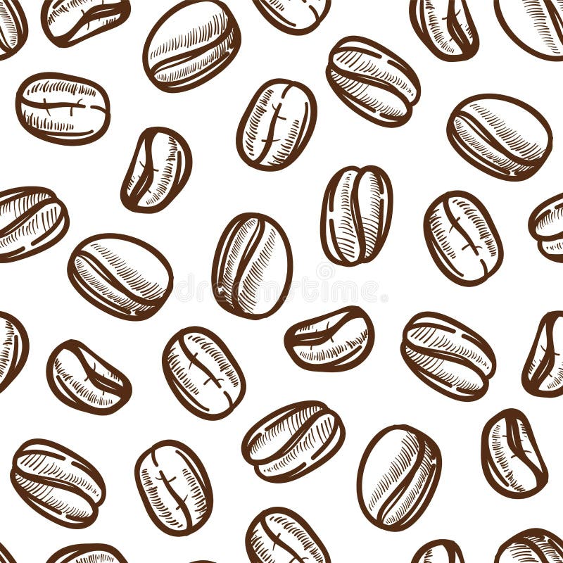 Kawowe fasole kreślą bezszwowego deseniowego energicznego gorącego napoju składnika