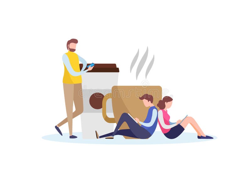 Kawowy czas, kawowa przerwa Płaska kreskówki miniatury ilustracji grafika ilustracja wektor Kawowy czas, kawowa przerwa Płaska kreskówki miniatury ilustracji grafika ilustracja wektor