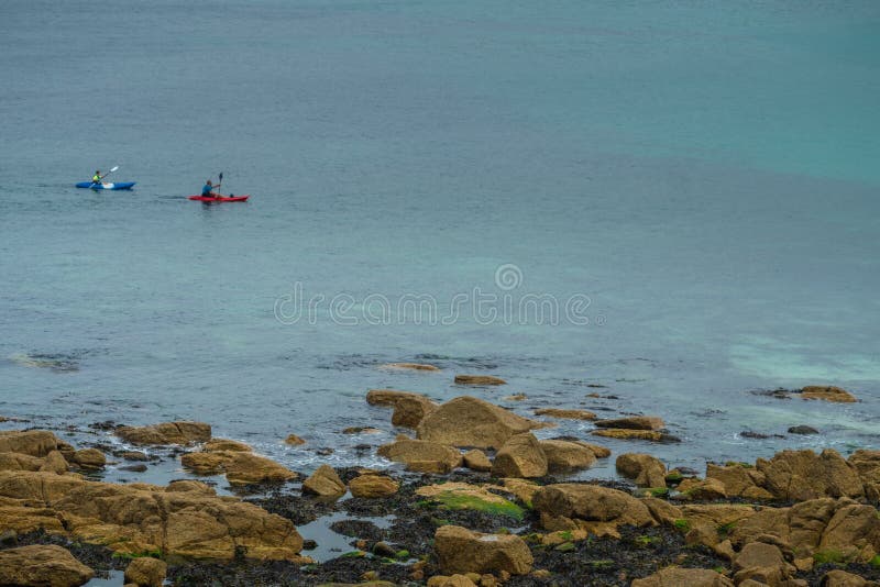 Kayakers in the Sennen Cove royalty free stock image Kayakers in the Sennen Cove royalty free stock image