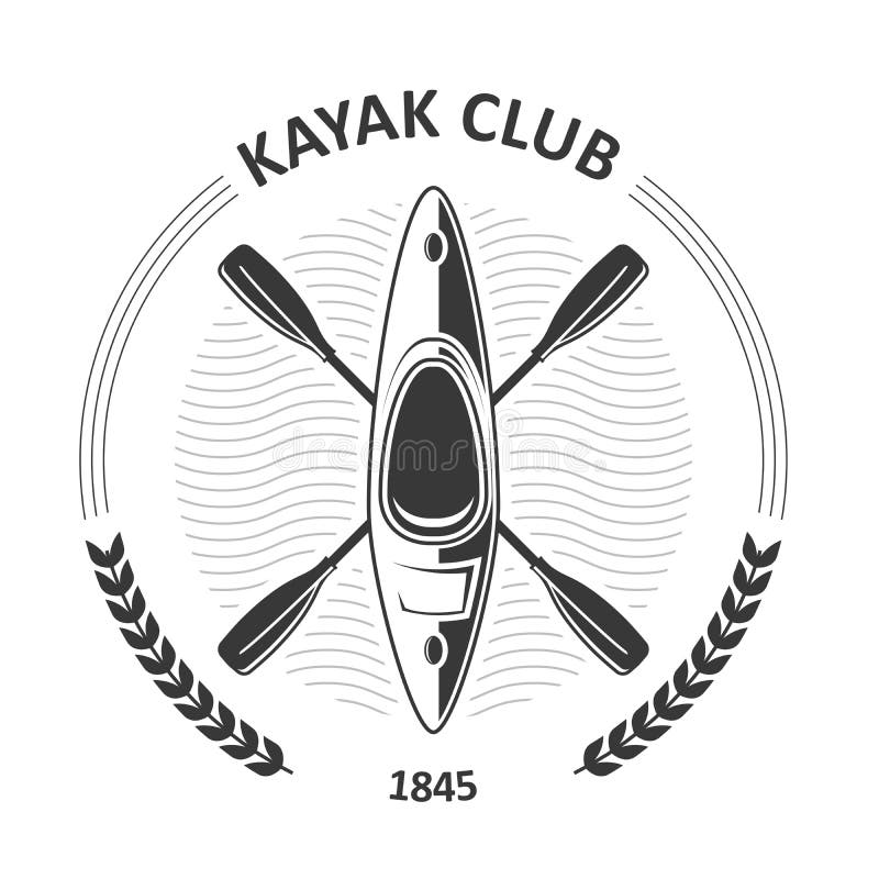 Kayaking club emblems - canoe and two crossed paddles, kayak