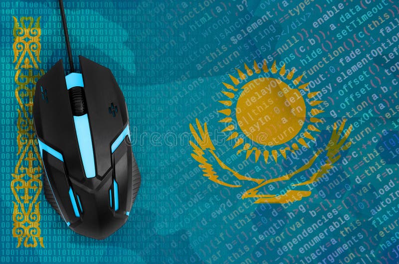Kazachstan chorągwiana i komputerowa mysz Cyfrowego zagrożenie, bezprawne akcje na internecie royalty ilustracja