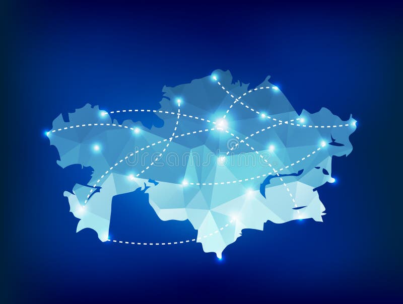 Kazakhstan country map polygonal with spot lights places sample. Kazakhstan country map polygonal with spot lights places sample