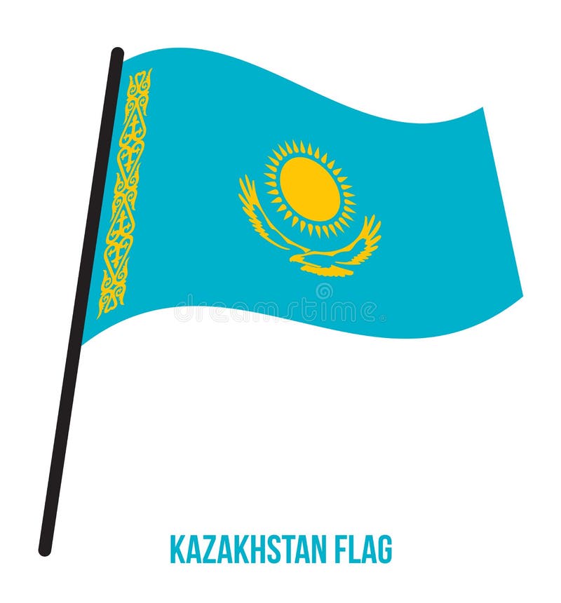 Download Kazakhstan Waving Flag On Flagpole Vector Illustration ...