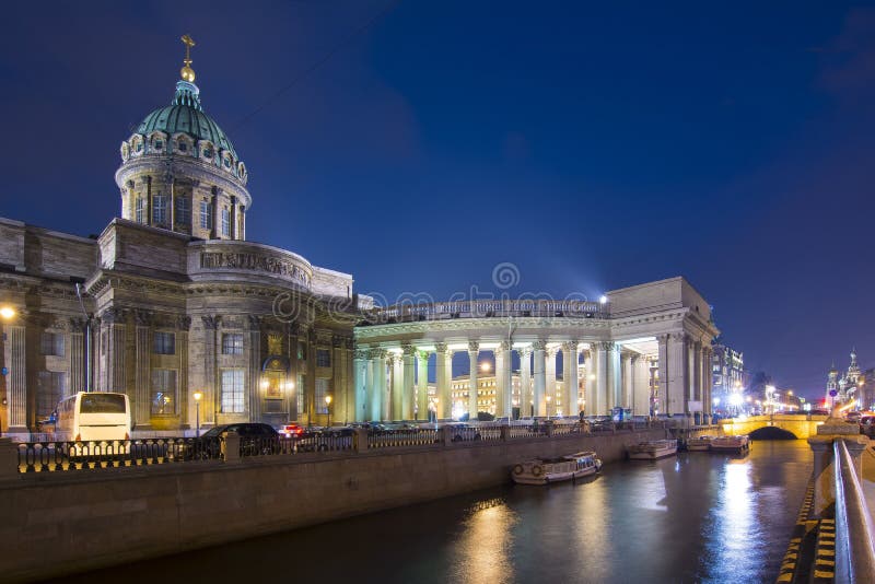 Kazan cathedral on Griboedov channel at night, Saint Petersburg, Russia royalty free stock photos Kazan cathedral on Griboedov channel at night, Saint Petersburg, Russia royalty free stock photos