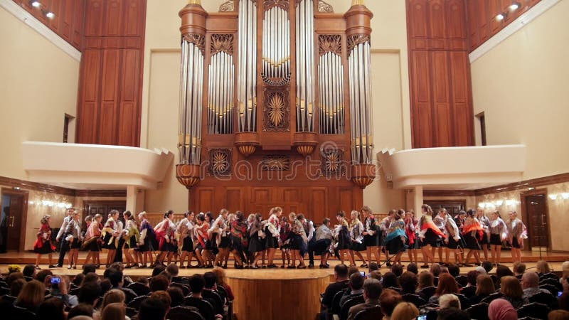 Kazan, Russia - april 15, 2017: Saydashev State Great Concert Hall - performing great children`s folk choir