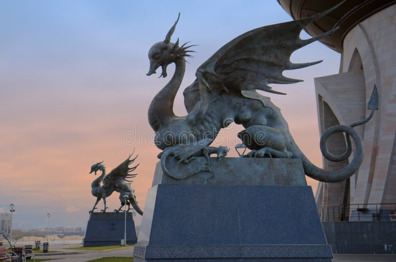 Kazan, Russia - October 25, 2016: Statue of dragon Zilant - symbol of the Kazan city near Central Wedding Palace, Republic of Tat