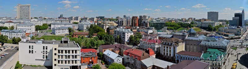 Kazan, Tatarstan, Russia - May 28, 2019: Morning panorama of Kazan from the height of the Epiphany bell tower. royalty free stock photos Kazan, Tatarstan, Russia - May 28, 2019: Morning panorama of Kazan from the height of the Epiphany bell tower. royalty free stock photos