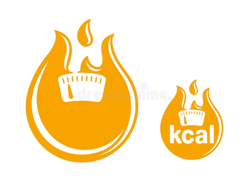 Kcal flat icon - flame and weight scales stock illustration.
