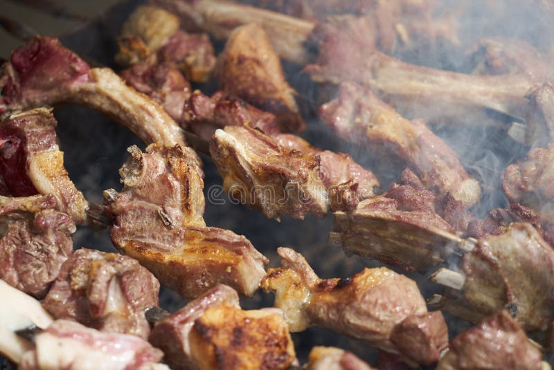 Kebab asado a la parrilla con las verduras Parrilla del Bbq con la carne y las patatas del cordero fotos de archivo libres de regalías Kebab asado a la parrilla con las verduras Parrilla del Bbq con la carne y las patatas del cordero fotos de archivo libres de regalías