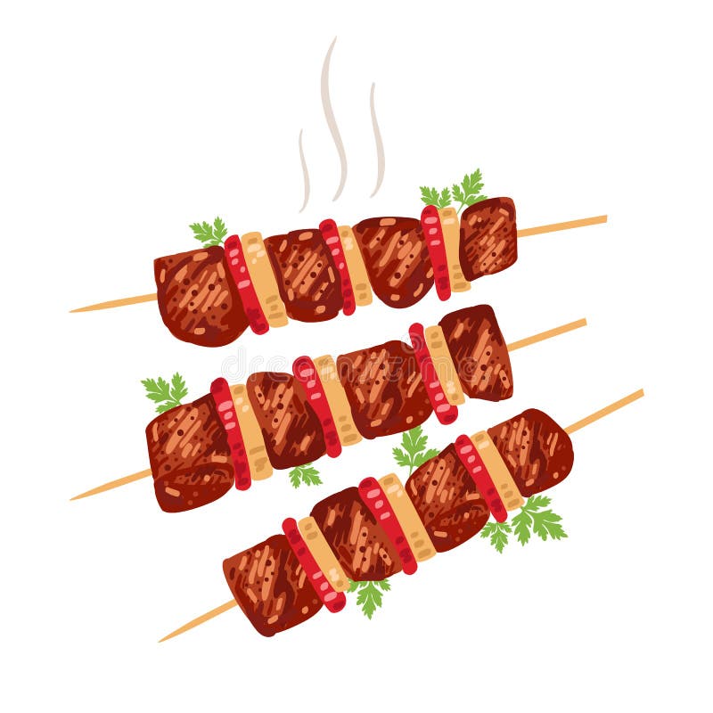 Kebab auf Aufsteckspindeln mit Zwiebeln und Tomaten vektor abbildung Kebab auf Aufsteckspindeln mit Zwiebeln und Tomaten vektor abbildung
