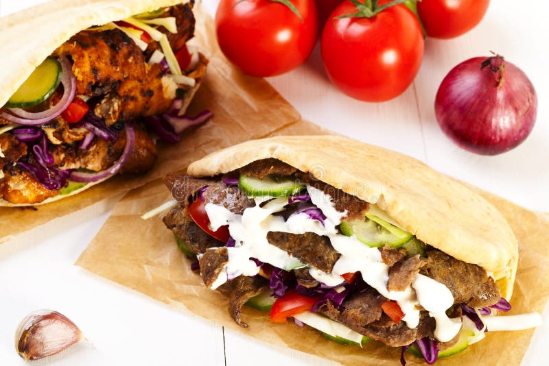 Kebab in a Bun with Garlic Sauce Stock Photo Image of onions, kebabs