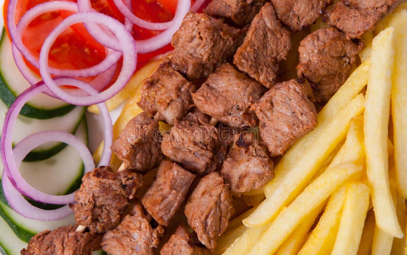 Kebab met frieten royalty-vrije stock afbeeldingen