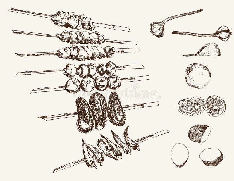 Kebab op vleespennen vector illustratie Kebab op vleespennen vector illustratie