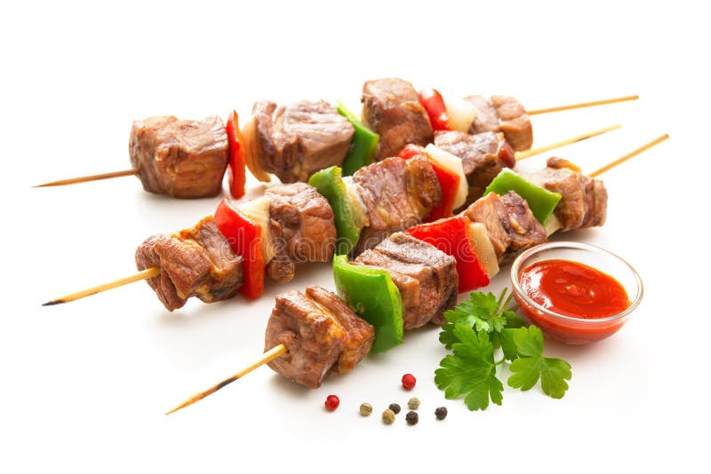 Kebabs Grilled Meat and Vegetables on Skewers Stock Photo Image of
