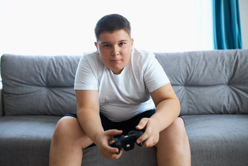 Adolescente Gordo Come Comida De Lixo E Joga Jogos De Computador Imagem de  Stock - Imagem de infância, rede: 196206977