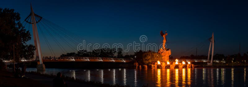 Keeper of the plains at night with the ring of fire in Wichita Kansas