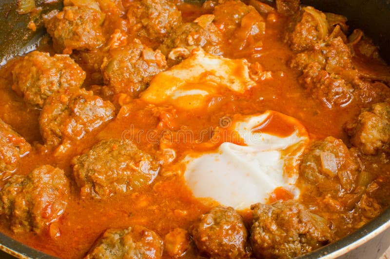 Kefta with eggs stock photo. Image of savory, moroccan - 23850028