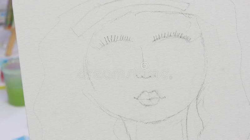 KEHL, GERMANY - MARCH 11, 2023: A sketch with a pencil on a white canvas, a drawing lesson stock video footage