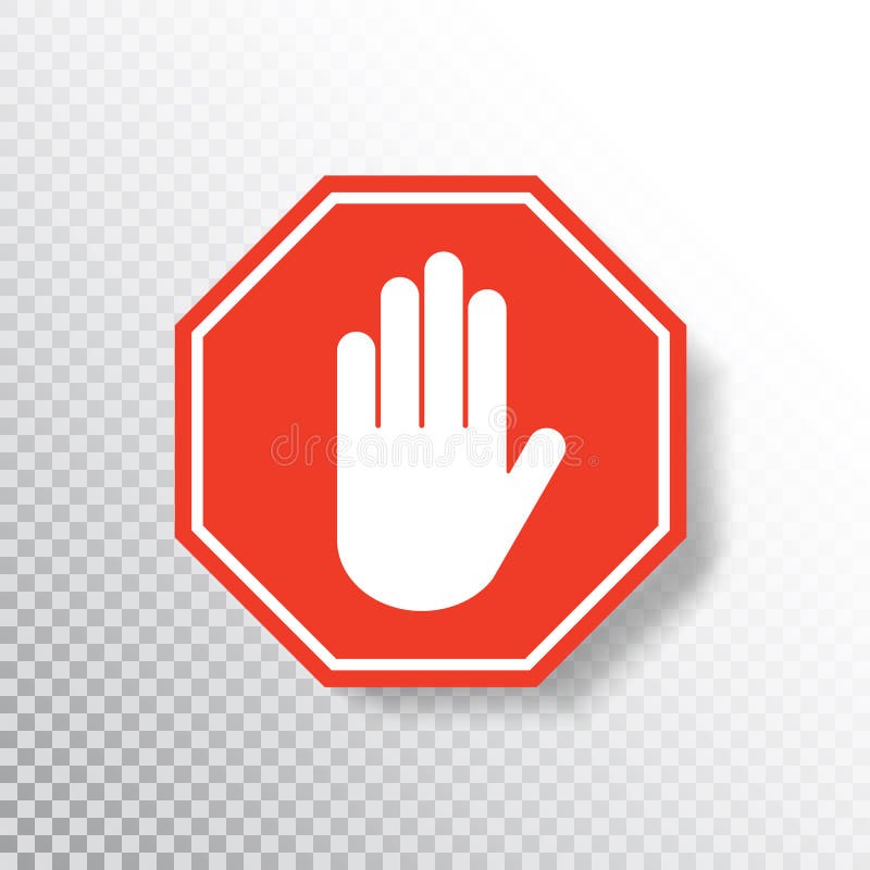 Kein Eintrittshandzeichen auf transparentem Hintergrund Rote Stoppschildikone mit Handpalme Weitwinkelansicht und blaue T? nung Re stock abbildung