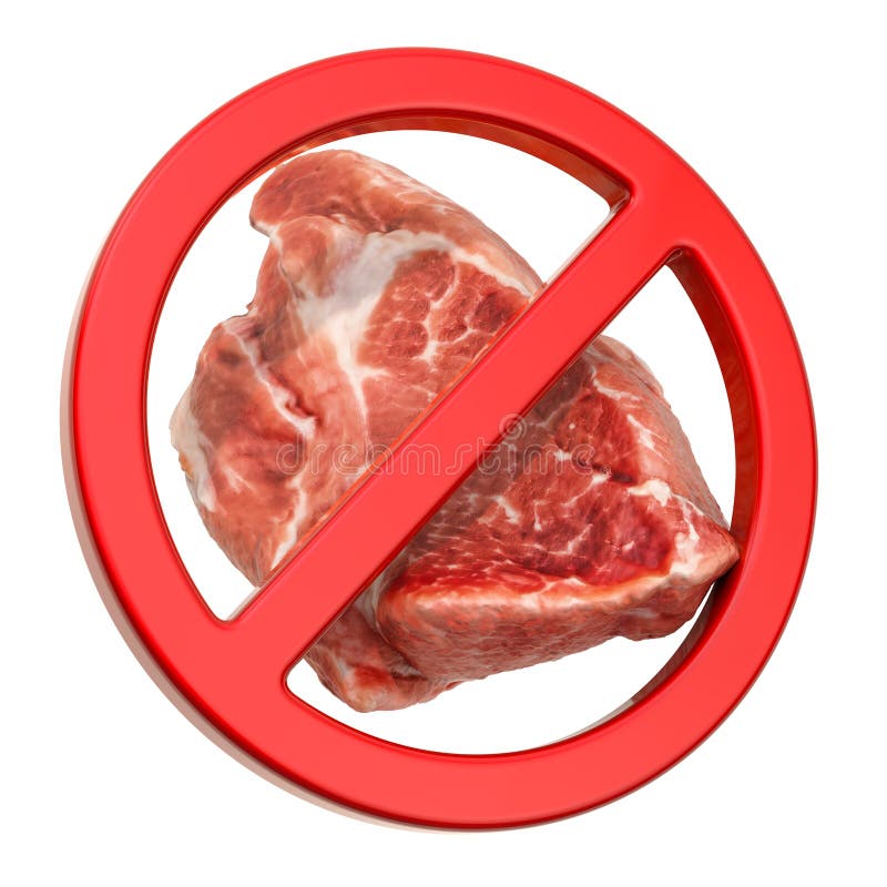 Kein Fleisch Verbotene Kennzeichnung Mit Fleisch, 3DDarstellung Stock