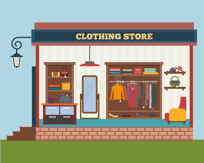 Clothing store. Man and woman clothes shop and boutique. Shopping, fashion, bags, accessories. Flat style vector illustration. Clothing store. Man and woman clothes shop and boutique. Shopping, fashion, bags, accessories. Flat style vector illustration.