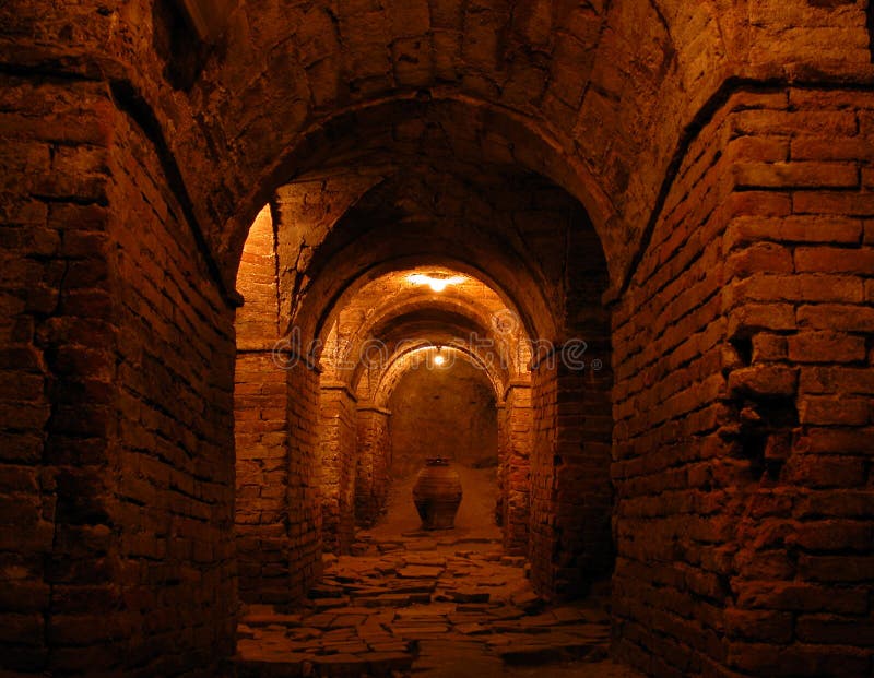A dimly light cellar in a medieval abbey. A dimly light cellar in a medieval abbey