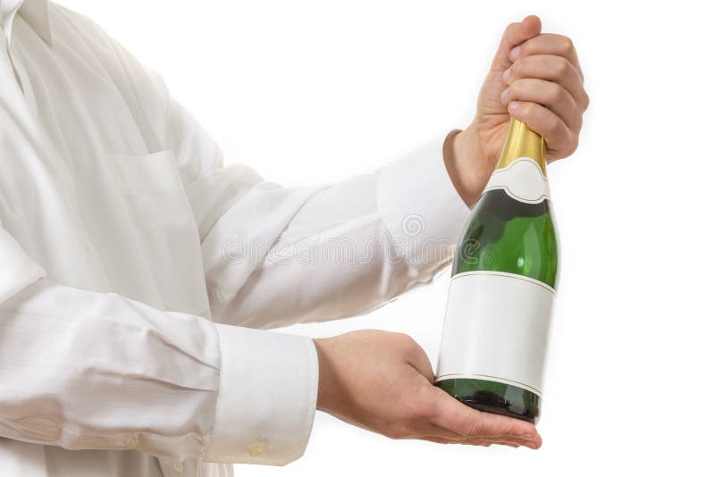 Kelner die een botle van Champagne voorstellen royalty-vrije stock fotografie Kelner die een botle van Champagne voorstellen royalty-vrije stock fotografie