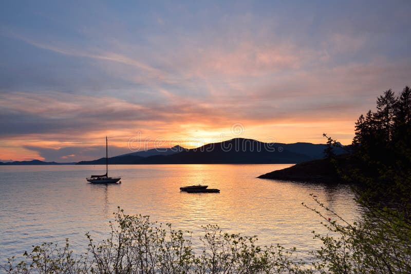 Kelvin Grove Beach Lions Bay, BC Stock Photo Image of boat, sunset