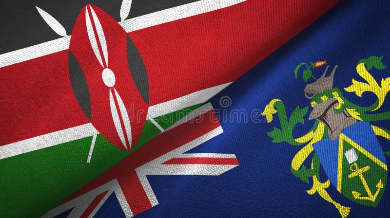 Kenya e isole di pitcairn: due bandiere di tessuto di tessuto. Kenya e isole Pitcairn: due bandiere piegate insieme