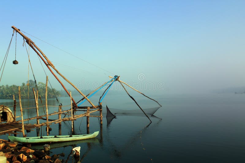 Kerala cochin backwaters with chinese fishing net