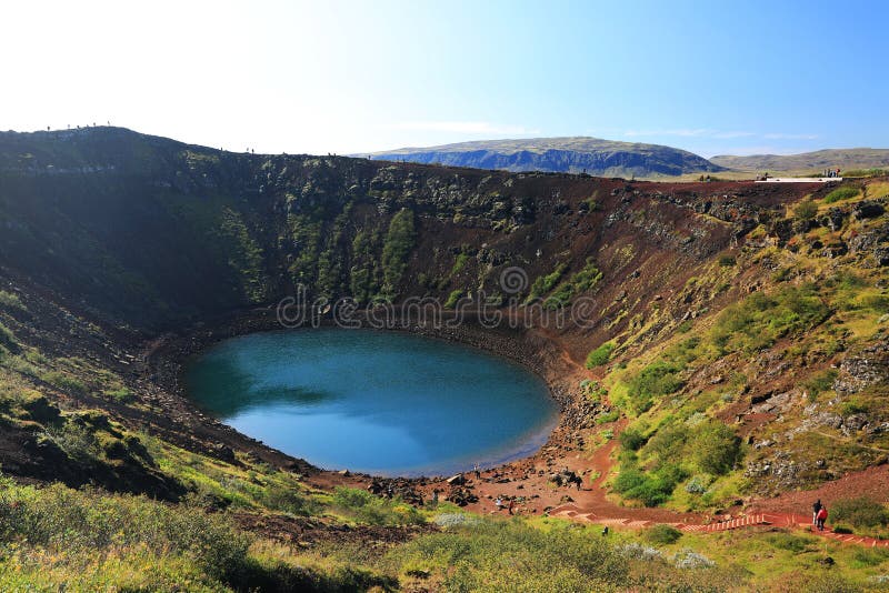 Kerid crater volcanic lake in September. Kerith or Kerid is a volcanic crater lake located in the Gramsnes area in south Iceland, along the Golden Circle. It stock image Kerid crater volcanic lake in September. Kerith or Kerid is a volcanic crater lake located in the Gramsnes area in south Iceland, along the Golden Circle. It stock image