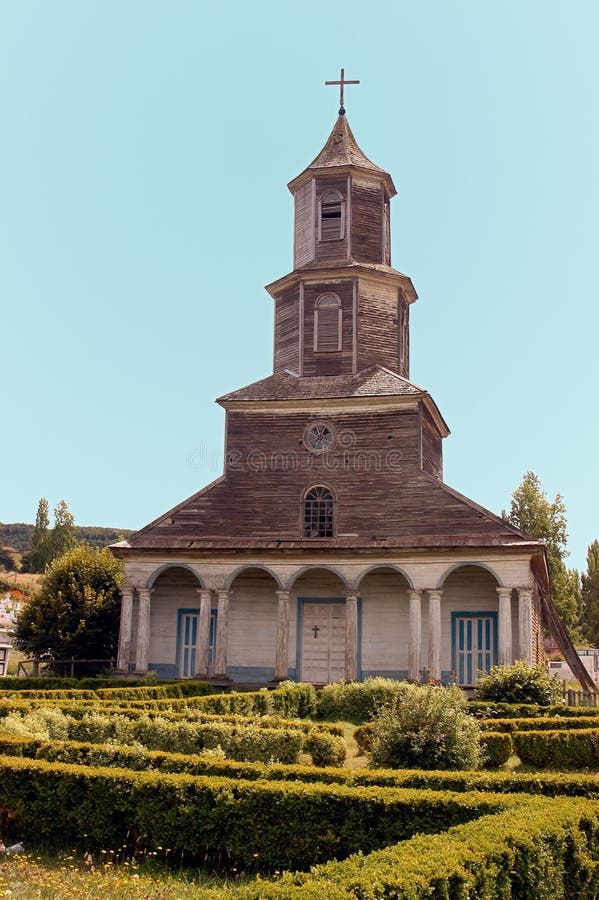 Kerk van Chiloe, Nercon. royalty-vrije stock afbeelding Kerk van Chiloe, Nercon. royalty-vrije stock afbeelding