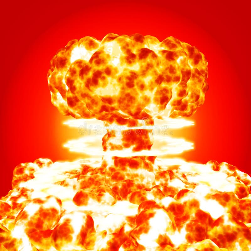 Nuclear bomb blasting on red background. Nuclear bomb blasting on red background